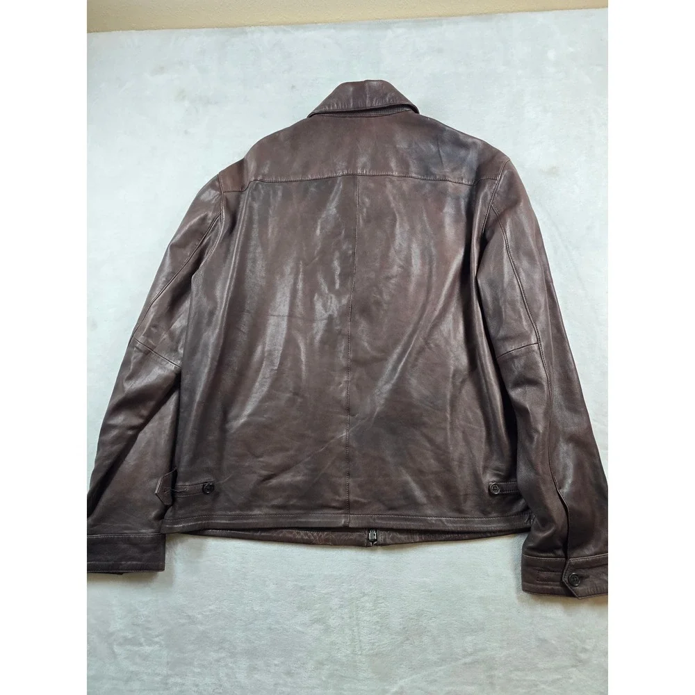 Polo Ralph Lauren Lamb Leather Jacket Mens XL Brown Lightweight Bi-Swing Pony